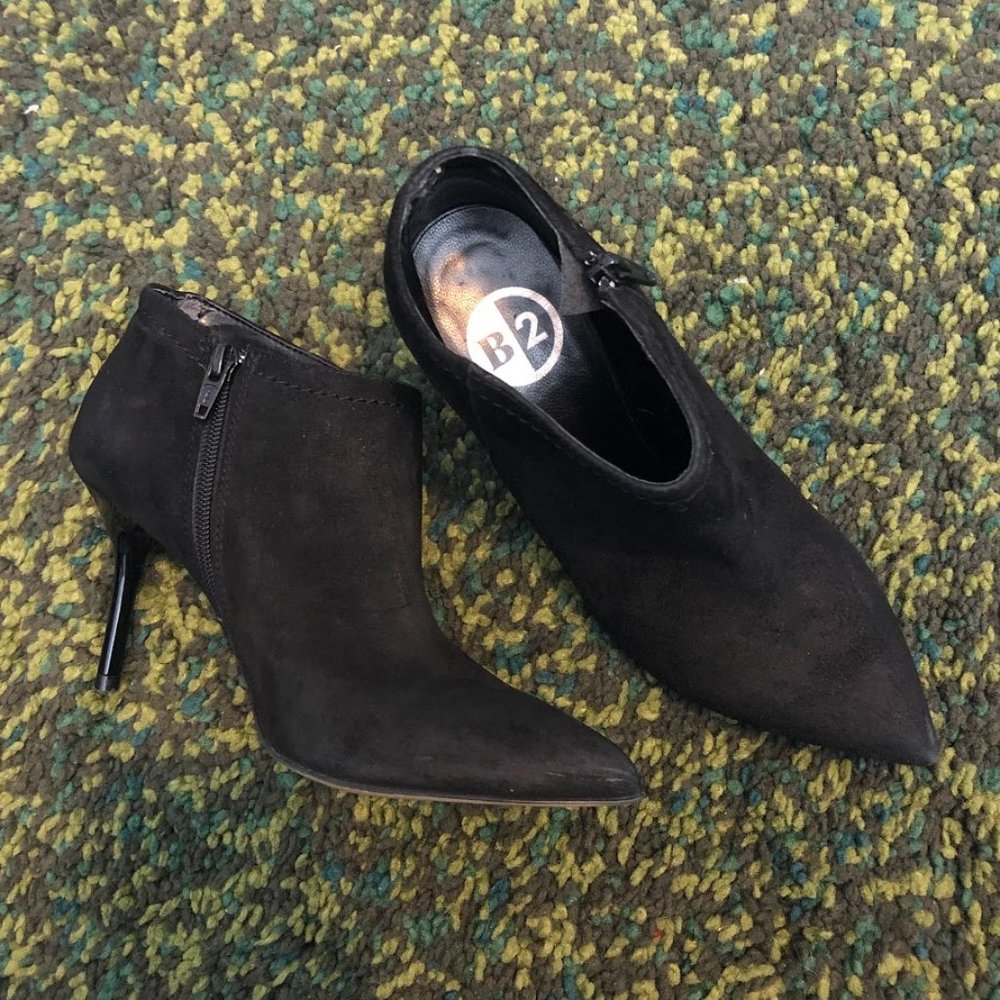 Black suede stiletto high heel ankle boots (EUR Size 37, US Size 6.5)